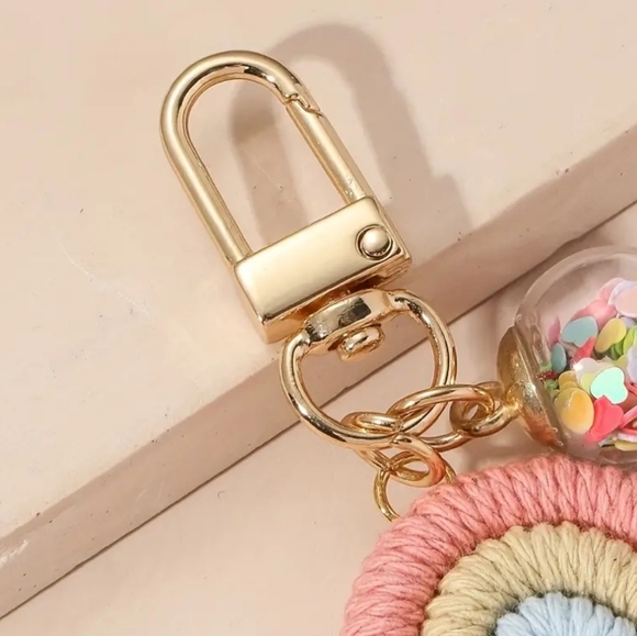 🌈 Rainbow Braided Hearts Boho Purse Handbag Key Fob Charm Bling Backpack - Picture 3 of 6
